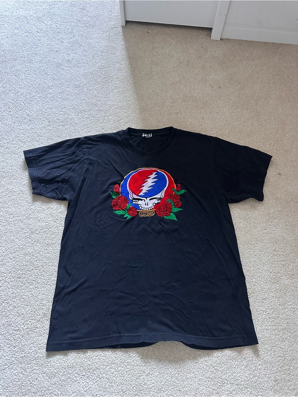 Vintage Grateful Dead Black T-Shirt with Red, Blue & Green Skull Graphic
